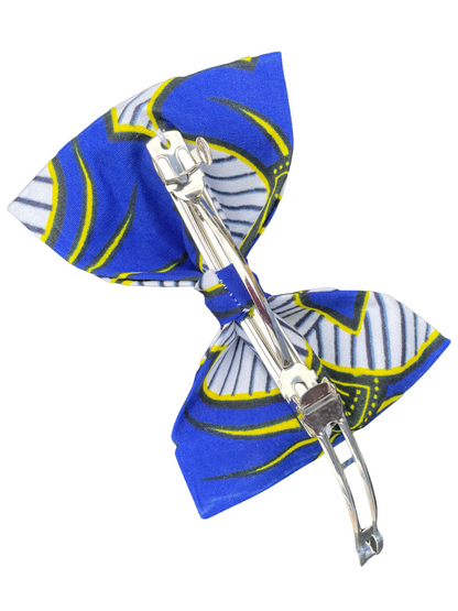 Maxi barrette papillon « fleurs de mariages bleues et jaunes »