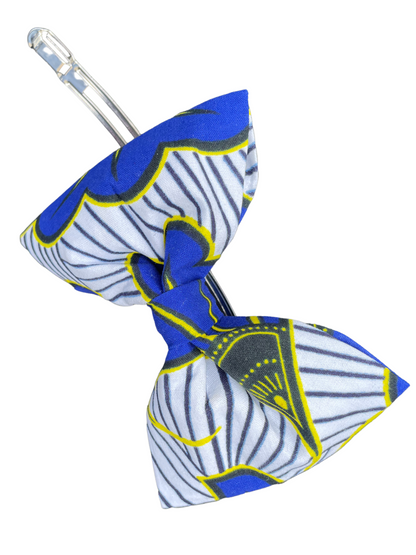 Maxi barrette papillon « fleurs de mariages bleues et jaunes »