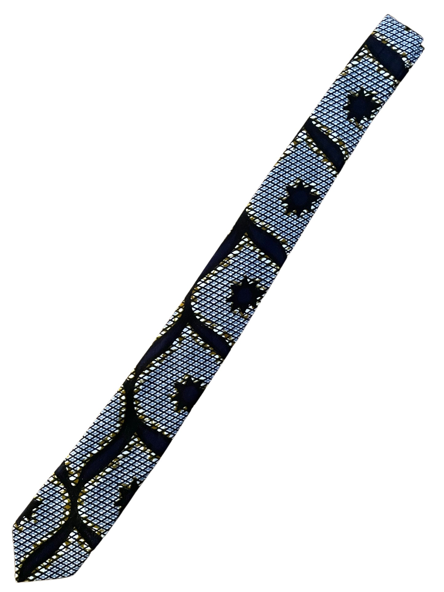 Cravate en wax motifs “Congrès” bleus et jaunes