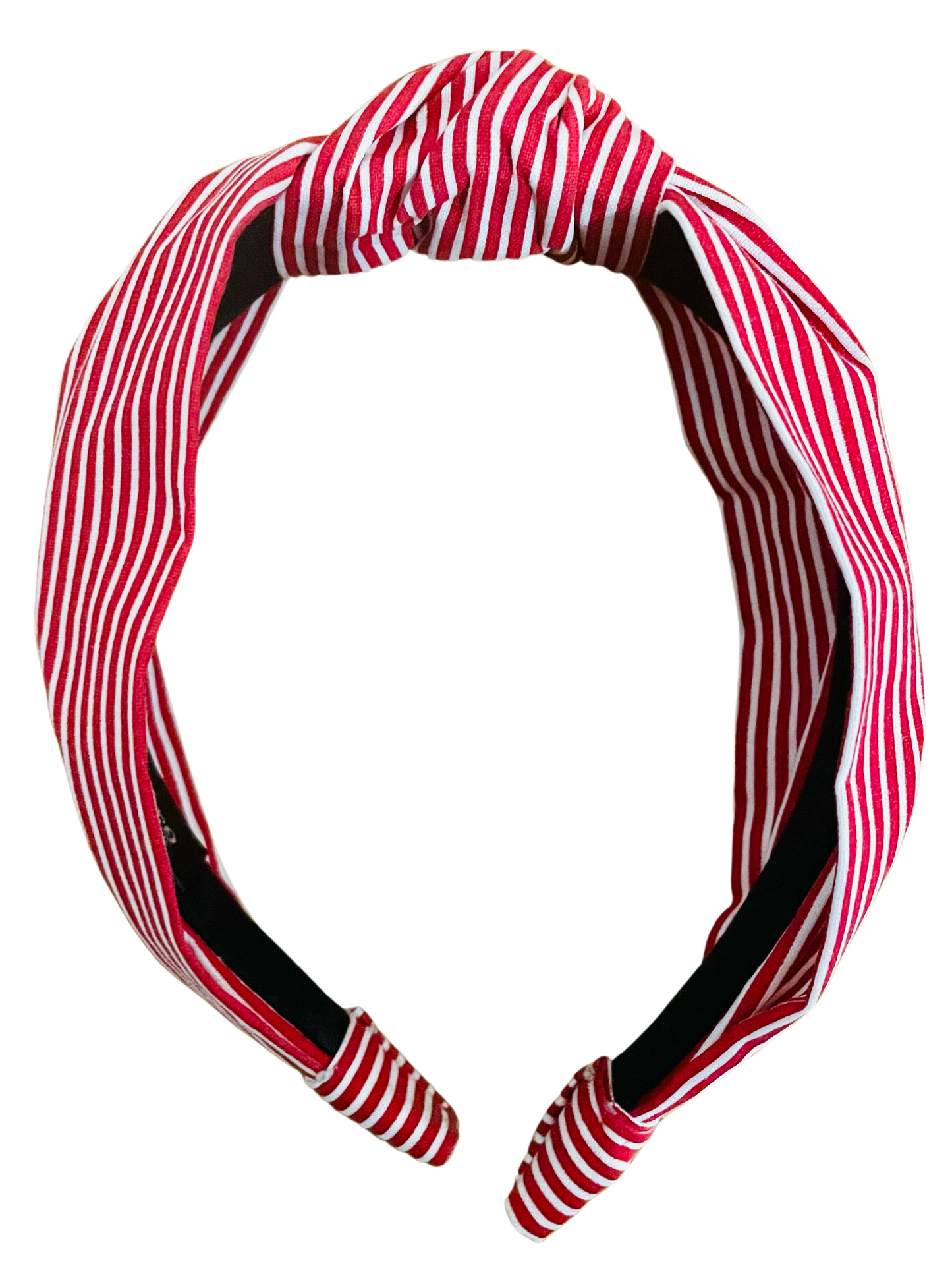 Serre-tête à nœud rayé en coton rouge et blanc