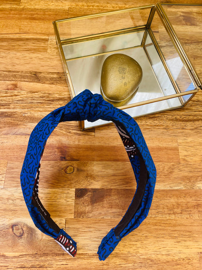 Serre-tête à nœud en wax bleu Klein