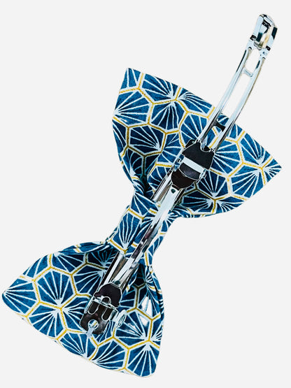 Barrette papillon bleu canard motifs « Riad »